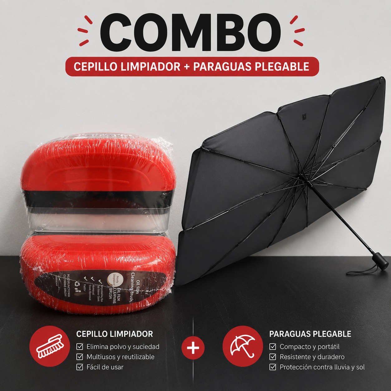 COMBO SOMBRILLA Y LIMPIAVIDRIOS